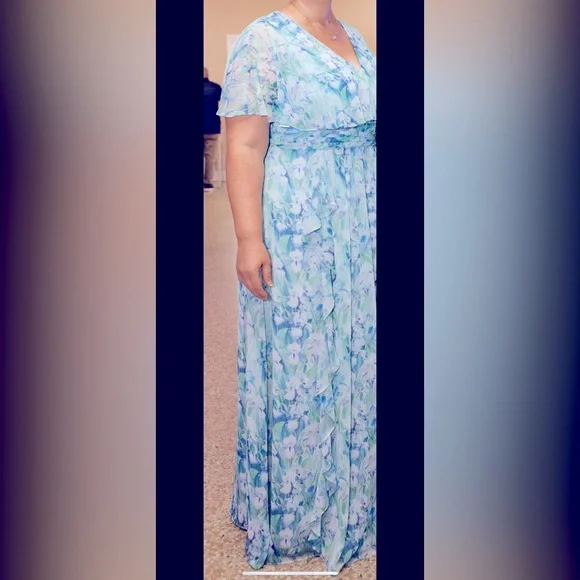 Adrianna Papell Blue and Green Floral Maxi Dress 14W - Picture 7 of 11